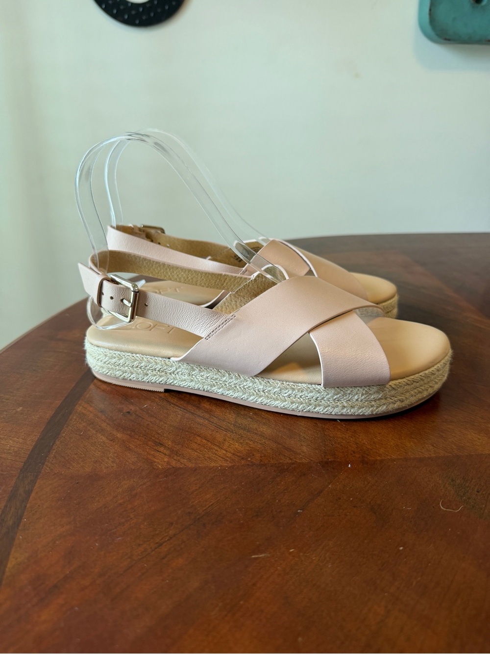 Loft Criss Cross Espadrilles Pale Pink Leather Sandals Size 7 Adjustable Strap